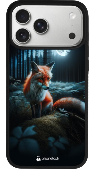 Coque iPhone 17 Pro Max - Silicone rigide noir Renard lune forêt