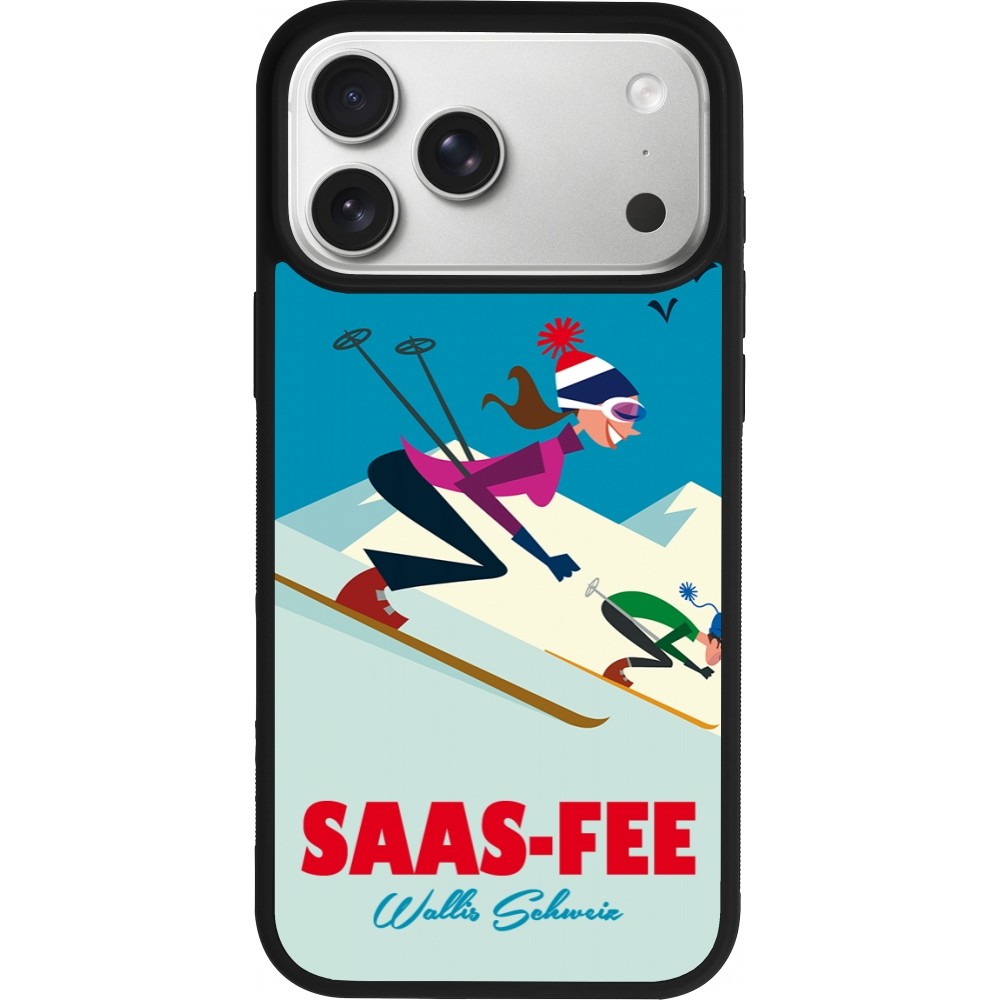 Coque iPhone 17 Pro Max - Silicone rigide noir Saas-Fee Ski Downhill