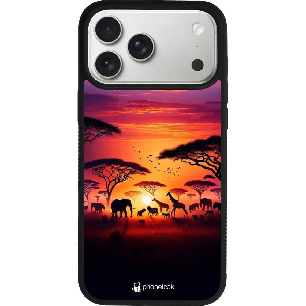 Coque iPhone 17 Pro Max - Silicone rigide noir Safari sunset wildlife