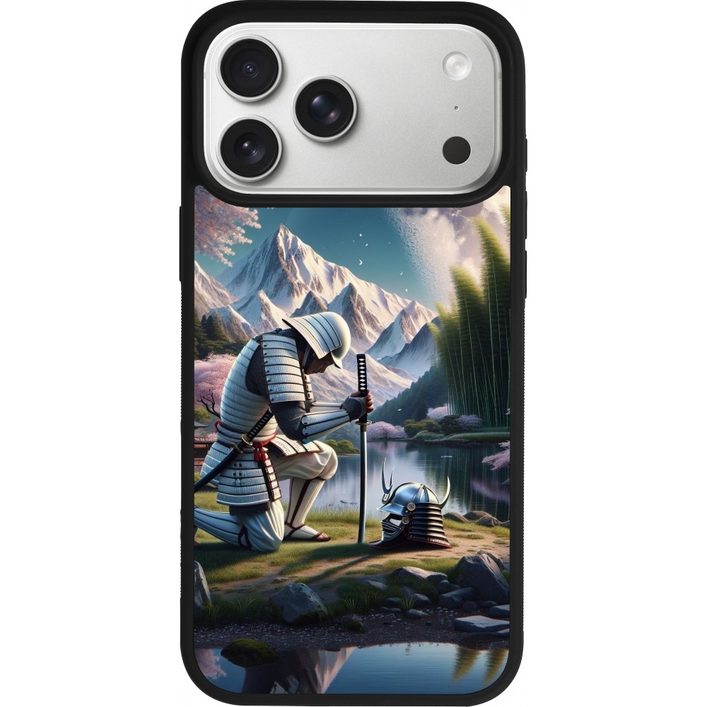 Coque iPhone 17 Pro Max - Silicone rigide noir Samurai Katana Lune