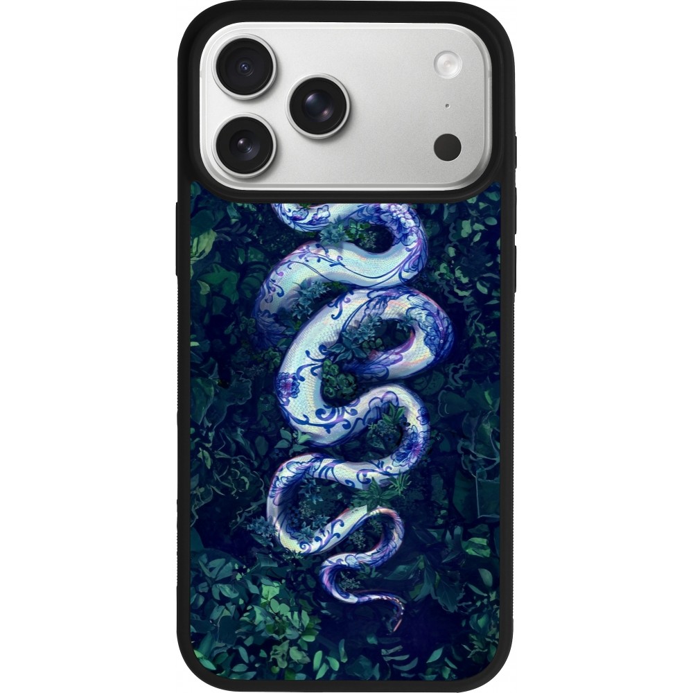 Coque iPhone 17 Pro Max - Silicone rigide noir Serpent Blue Anaconda