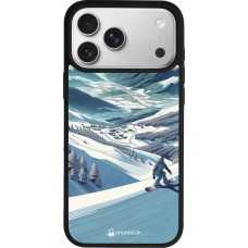 Coque iPhone 17 Pro Max - Silicone rigide noir Snowboarder Montagne