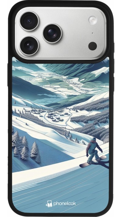 iPhone 17 Pro Max Case Hülle - Silikon schwarz Snowboarder Berg