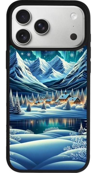 iPhone 17 Pro Max Case Hülle - Silikon schwarz Verschneites Bergdorf am See in der Nacht