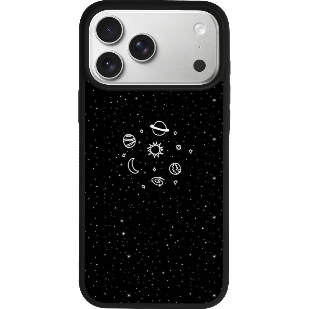 Coque iPhone 17 Pro Max - Silicone rigide noir Space Doodle