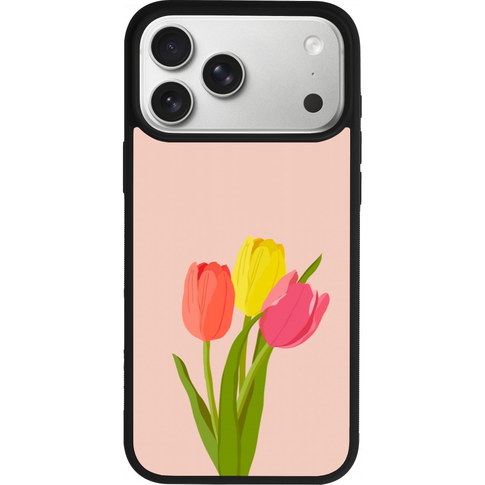 Coque iPhone 17 Pro Max - Silicone rigide noir Spring 23 tulip trio