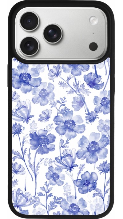 iPhone 17 Pro Max Case Hülle - Silikon schwarz Spring 23 watercolor blue flowers