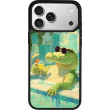 iPhone 17 Pro Max Case Hülle - Silikon schwarz Crocodile in the swimming pool Summer 2026