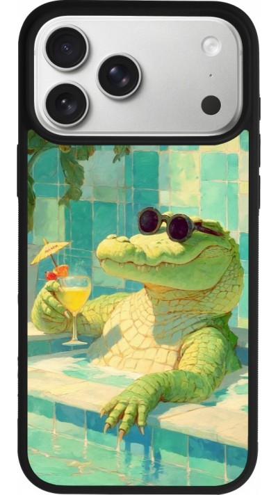 iPhone 17 Pro Max Case Hülle - Silikon schwarz Crocodile in the swimming pool Summer 2026