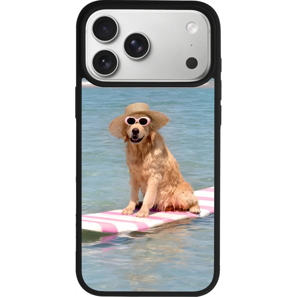 iPhone 17 Pro Max Case Hülle - Silikon schwarz Summer Dog on Paddle