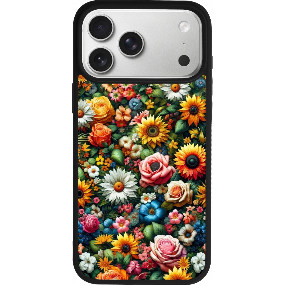 iPhone 17 Pro Max Case Hülle - Silikon schwarz Sommer Blumenmuster