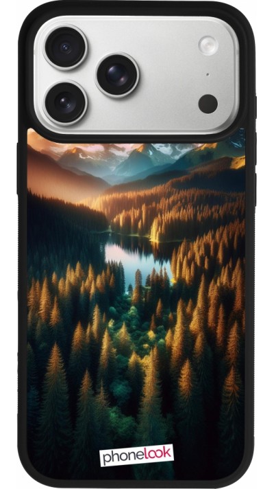 iPhone 17 Pro Max Case Hülle - Silikon schwarz Sonnenuntergang Waldsee