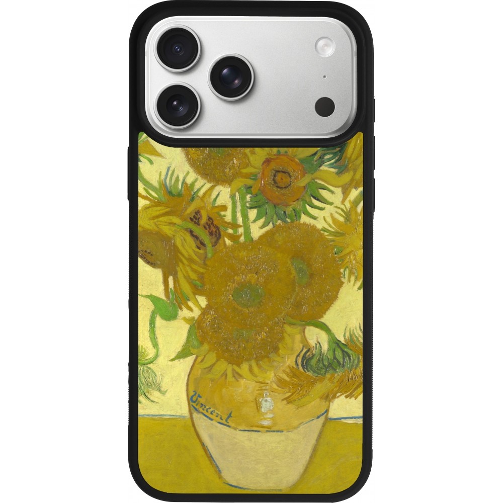 iPhone 17 Pro Max Case Hülle - Silikon schwarz Kunstbild - Sonnenblumen  - Van Gogh