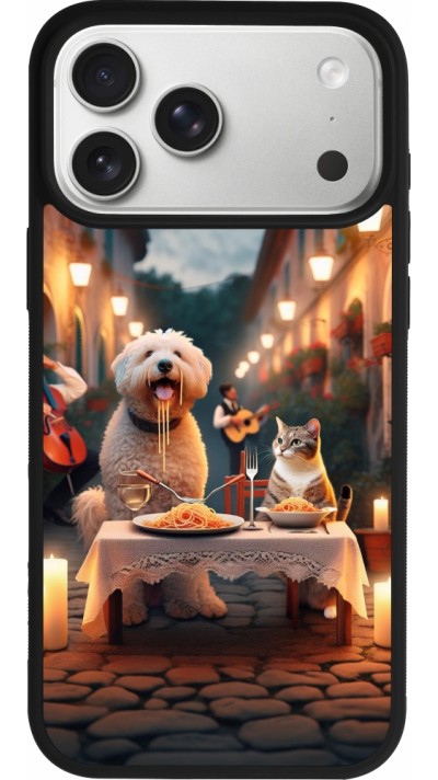 iPhone 17 Pro Max Case Hülle - Silikon schwarz Valentin 2024 Hund & Katze Kerzenlicht
