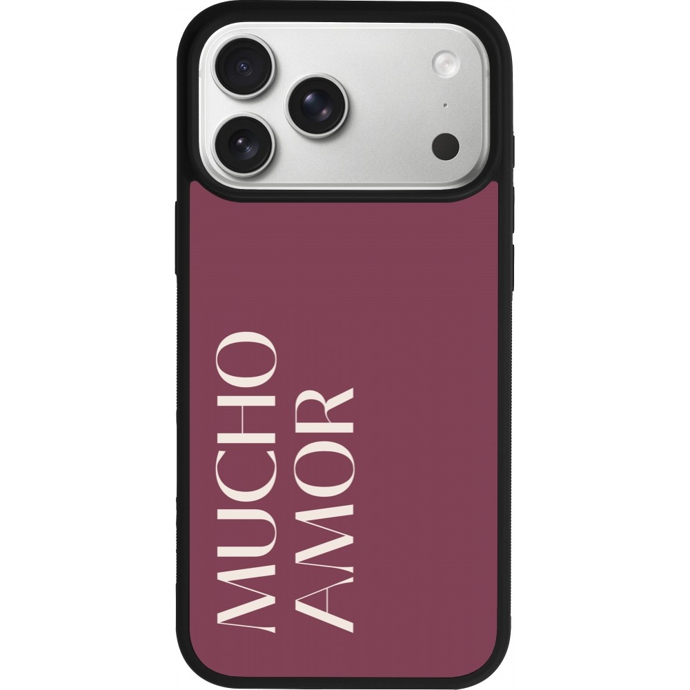 Coque iPhone 17 Pro Max - Silicone rigide noir Valentine 2024 mucho amor rosado