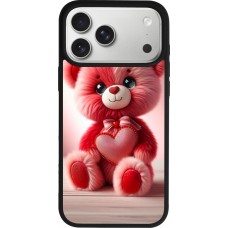 Coque iPhone 17 Pro Max - Silicone rigide noir Valentine 2024 Ourson rose