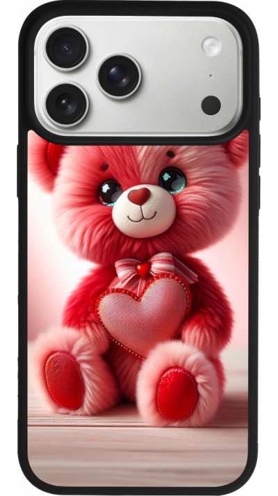 iPhone 17 Pro Max Case Hülle - Silikon schwarz Valentin 2024 Rosaroter Teddybär