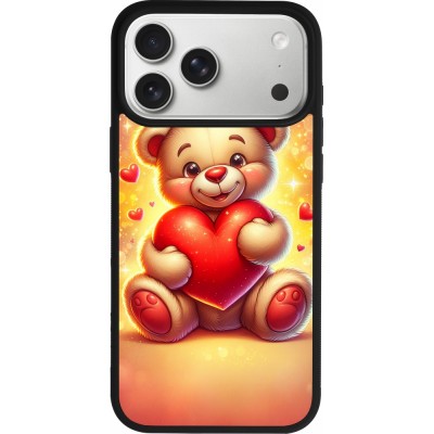 Coque iPhone 17 Pro Max - Silicone rigide noir Valentine 2024 Teddy love