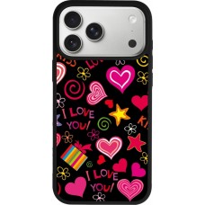 Coque iPhone 17 Pro Max - Silicone rigide noir Valentine 2023 love symbols
