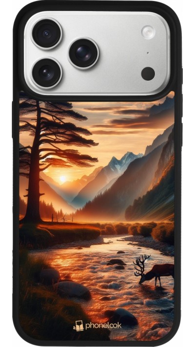 iPhone 17 Pro Max Case Hülle - Silikon schwarz Tal Sonnenuntergang Hirsch Baum