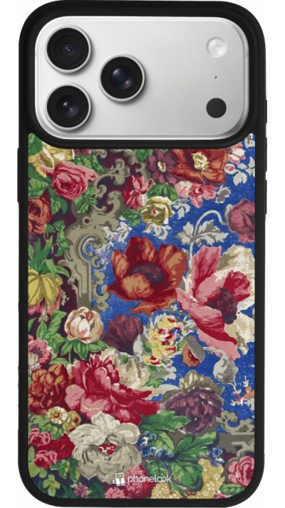 iPhone 17 Pro Max Case Hülle - Silikon schwarz Vintage Art Flowers