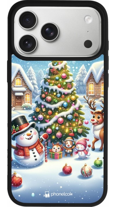 iPhone 17 Pro Max Case Hülle - Silikon schwarz Weihnachten 2023 Schneemann und Tannenbaum