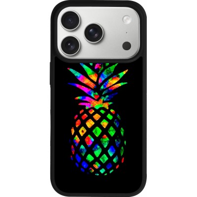 Coque iPhone 17 Pro - Silicone rigide noir Ananas Multi-colors