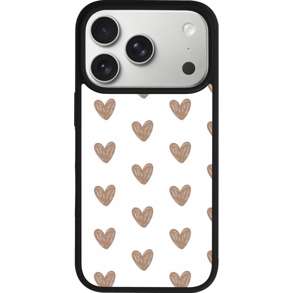 Coque iPhone 17 Pro - Silicone rigide noir Autumn 2024 brown hearts