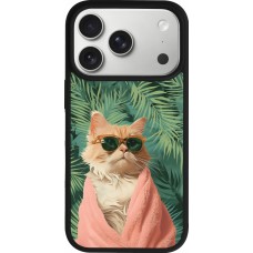 Coque iPhone 17 Pro - Silicone rigide noir Cat Summer Palms