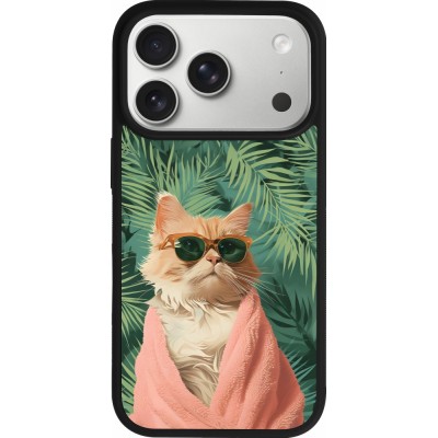 Coque iPhone 17 Pro - Silicone rigide noir Cat Summer Palms