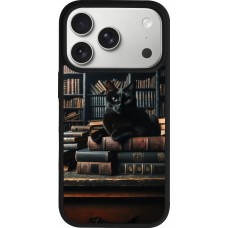iPhone 17 Pro Case Hülle - Silikon schwarz Katze Bücher dunkel