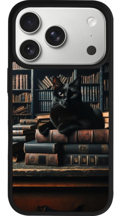 iPhone 17 Pro Case Hülle - Silikon schwarz Katze Bücher dunkel
