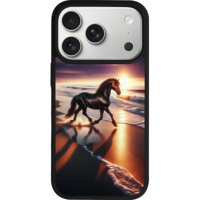 Coque iPhone 17 Pro - Silicone rigide noir Cheval majestueux plage