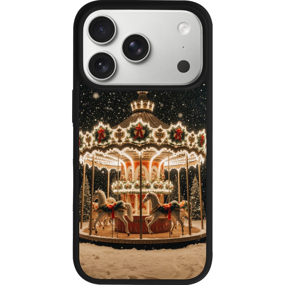 Coque iPhone 17 Pro - Silicone rigide noir Christmas 25 Carousel