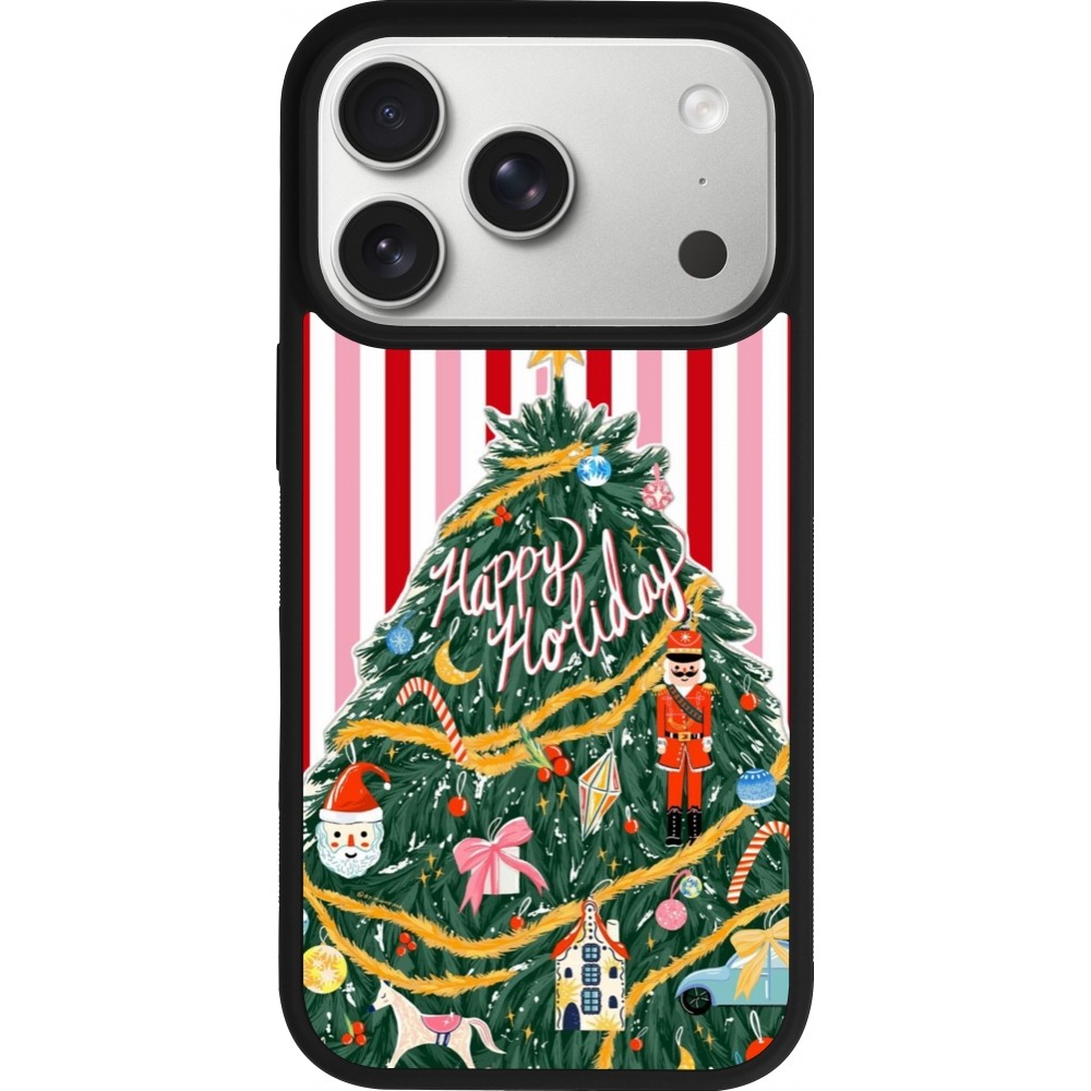 Coque iPhone 17 Pro - Silicone rigide noir Christmas 25 Happy Holiday