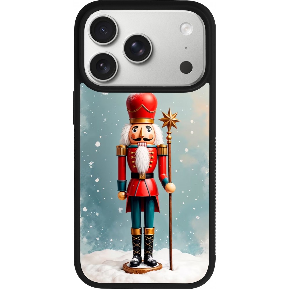 Coque iPhone 17 Pro - Silicone rigide noir Christmas 25 Nutcracker Snow