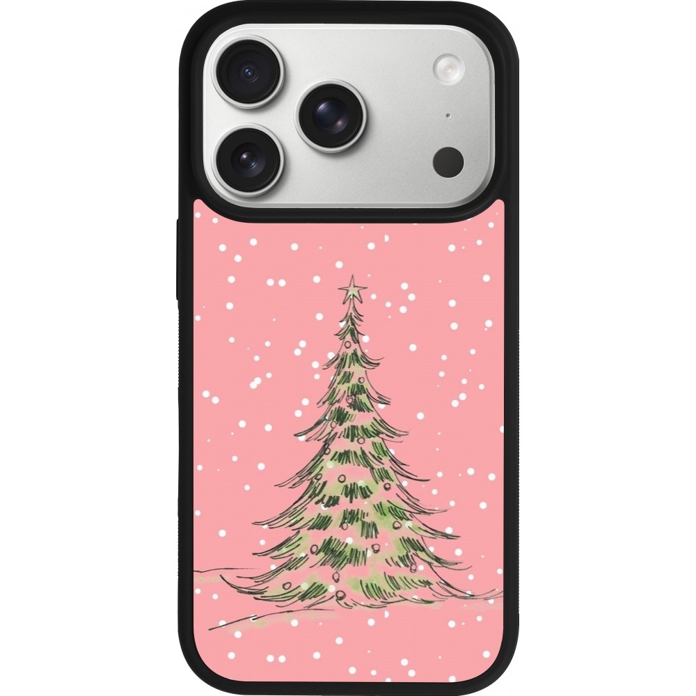Coque iPhone 17 Pro - Silicone rigide noir Christmas 25 Pink Tree