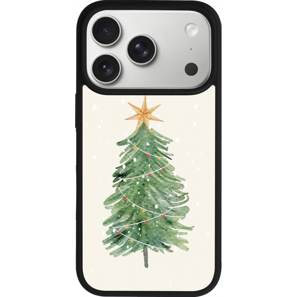 Coque iPhone 17 Pro - Silicone rigide noir Christmas 25 Sketch Tree