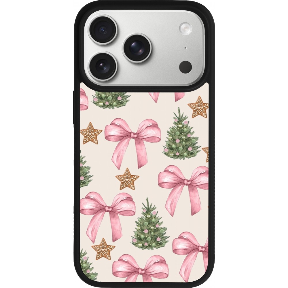 Coque iPhone 17 Pro - Silicone rigide noir Christmas 25 Vintage Ribbons
