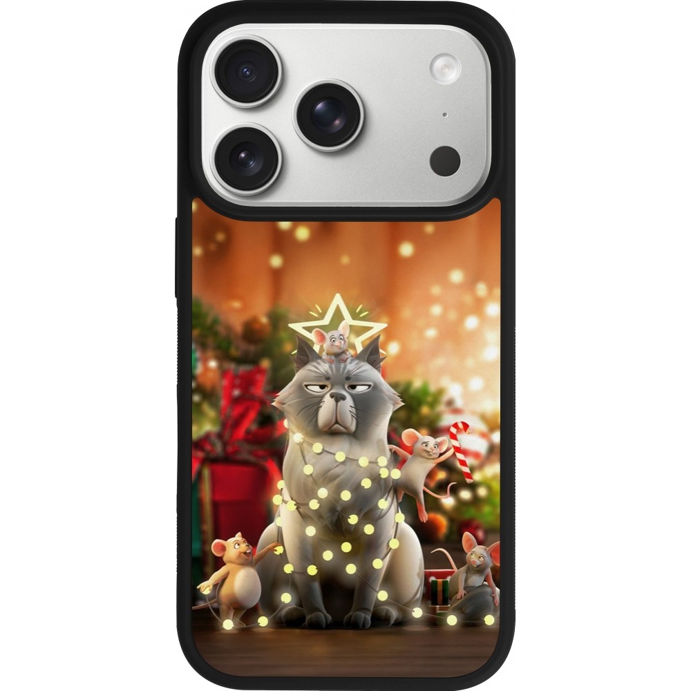 Coque iPhone 17 Pro - Silicone rigide noir Christmas 25 Xmas Cat