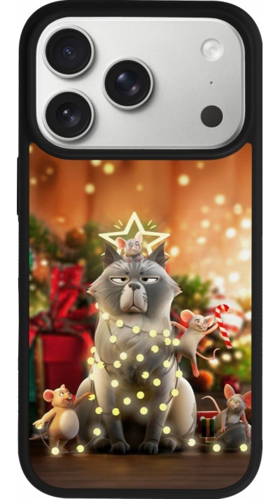 Coque iPhone 17 Pro - Silicone rigide noir Christmas 25 Xmas Cat