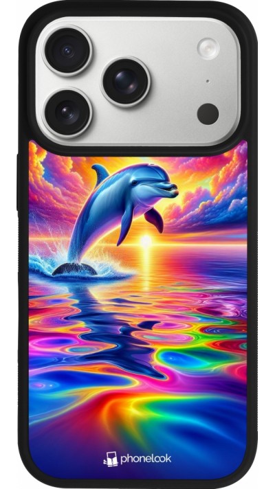 iPhone 17 Pro Case Hülle - Silikon schwarz Glücklicher Regenbogen-Delfin