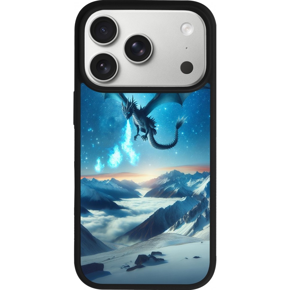 Coque iPhone 17 Pro - Silicone rigide noir Dragon nocturne montagne