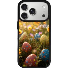 Coque iPhone 17 Pro - Silicone rigide noir Easter 2026 Decorated eggs