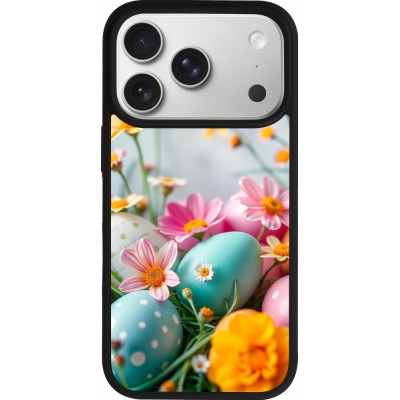 iPhone 17 Pro Case Hülle - Silikon schwarz Easter 2026 Eggs with flowers
