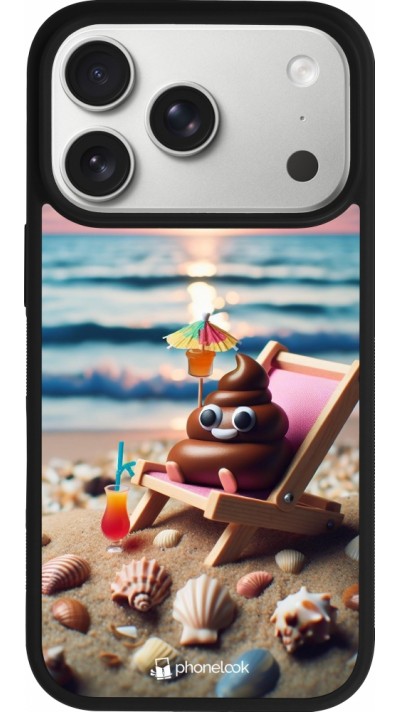 iPhone 17 Pro Case Hülle - Silikon schwarz Kackhaufen Emoji auf Liegestuhl