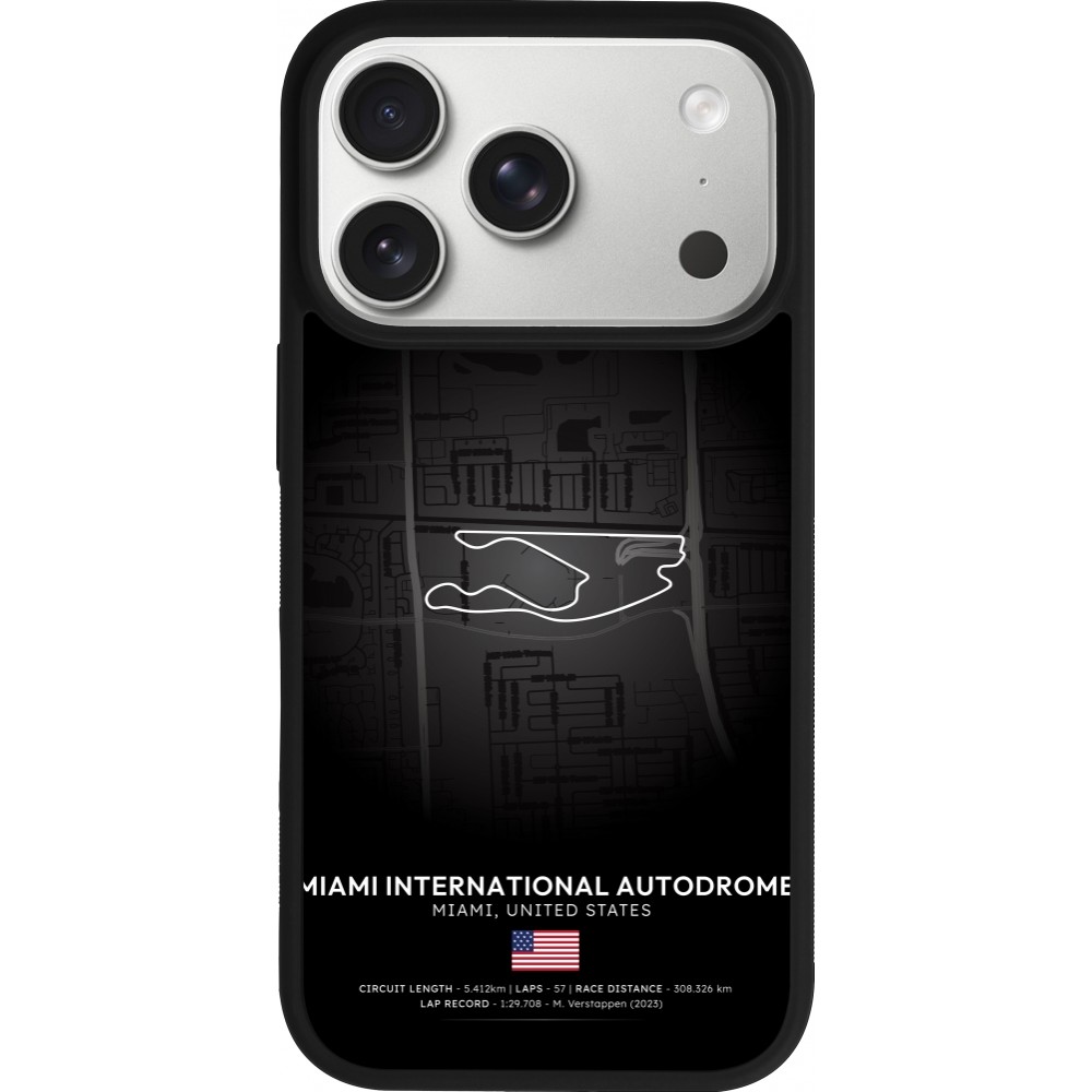 Coque iPhone 17 Pro - Silicone rigide noir F1 Track 2025 Miami