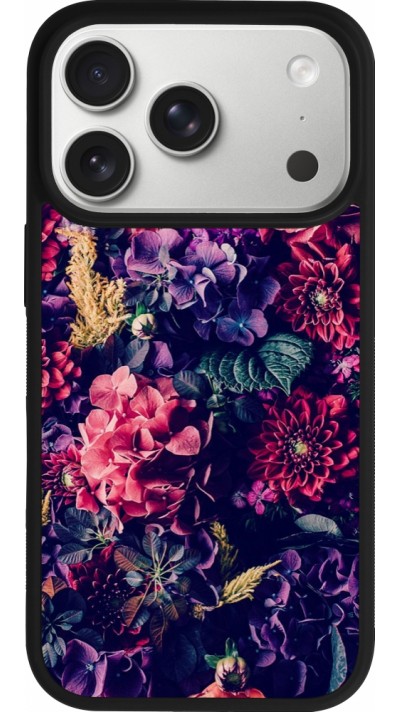 Coque iPhone 17 Pro - Silicone rigide noir Flowers Dark