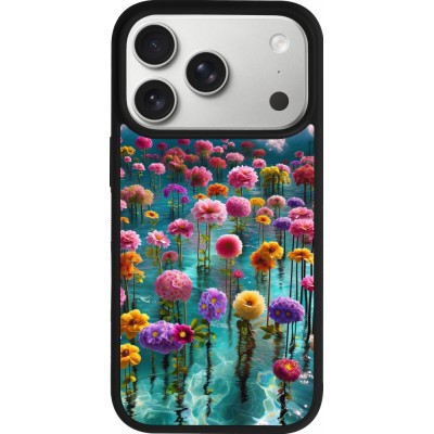 iPhone 17 Pro Case Hülle - Silikon schwarz Blumenmeer Wellen