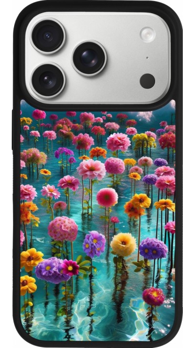 Coque iPhone 17 Pro - Silicone rigide noir Flower sea waves